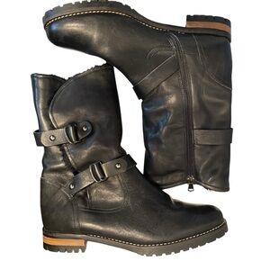 New Fabianelli Ladies Italian Leather Mid Calf Boots Belt Buckles, Moto, size 10